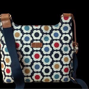 Brighton Newberry Crossbody Bag Flowers Discontinued Adjustable Strap Blue ivory
